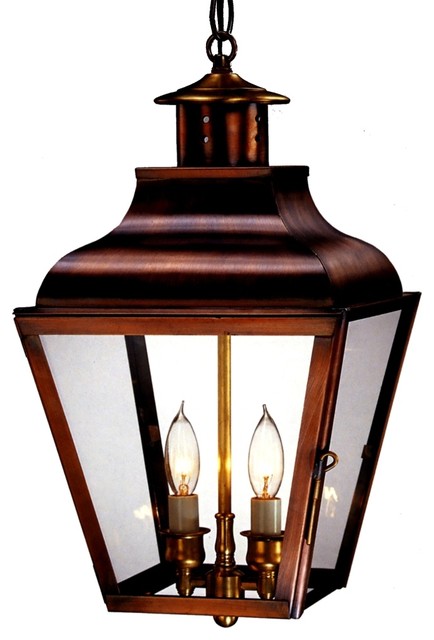 Portland Pendant Copper Lantern Hanging Outdoor Light, Large, Chemical Rust, Cle