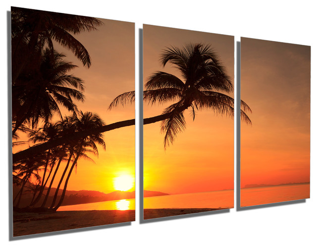 Tropical Island Sunset, Metal Print Wall Art, 3 Panel Split, Triptych ...