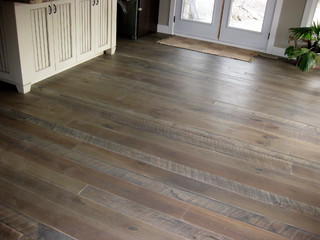 Textured top plank flooring with jacobean/grey stain 