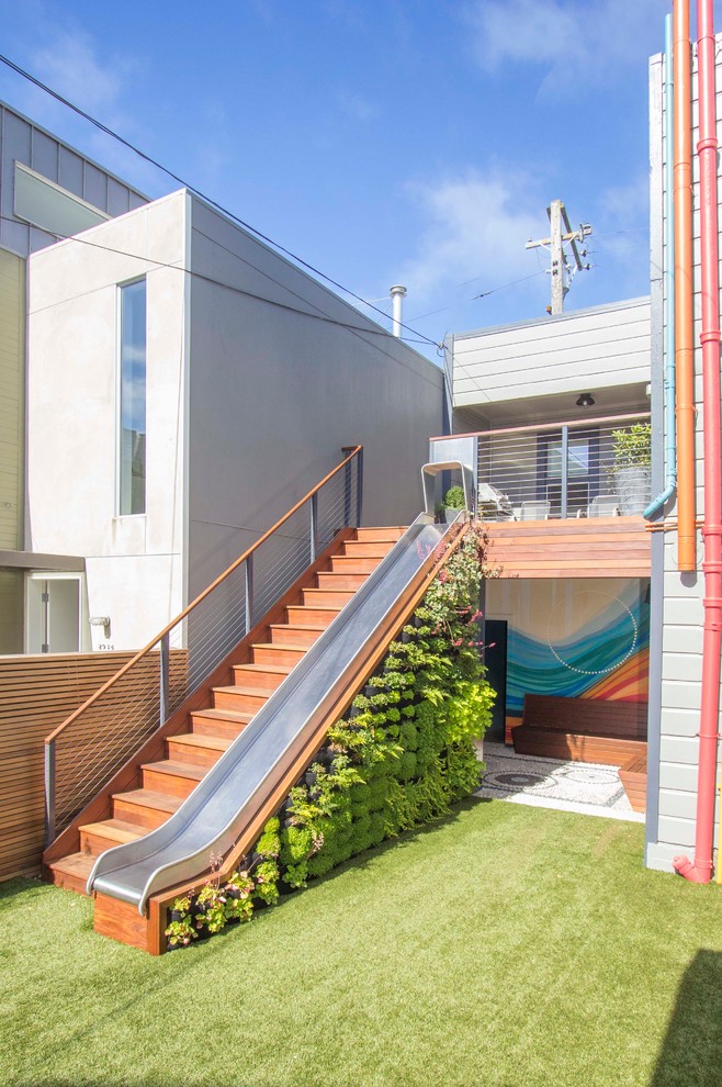 Inspiration for a large modern backyard partial sun garden for summer in San Francisco with a vertical garden.