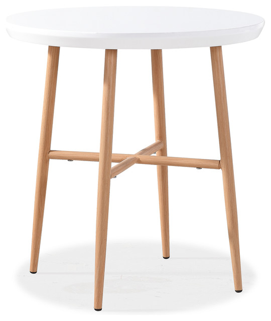 Miami White Round End Table With Light Oak Metal Legs Midcentury Miami White Round End Table With Light Oak Metal Legs