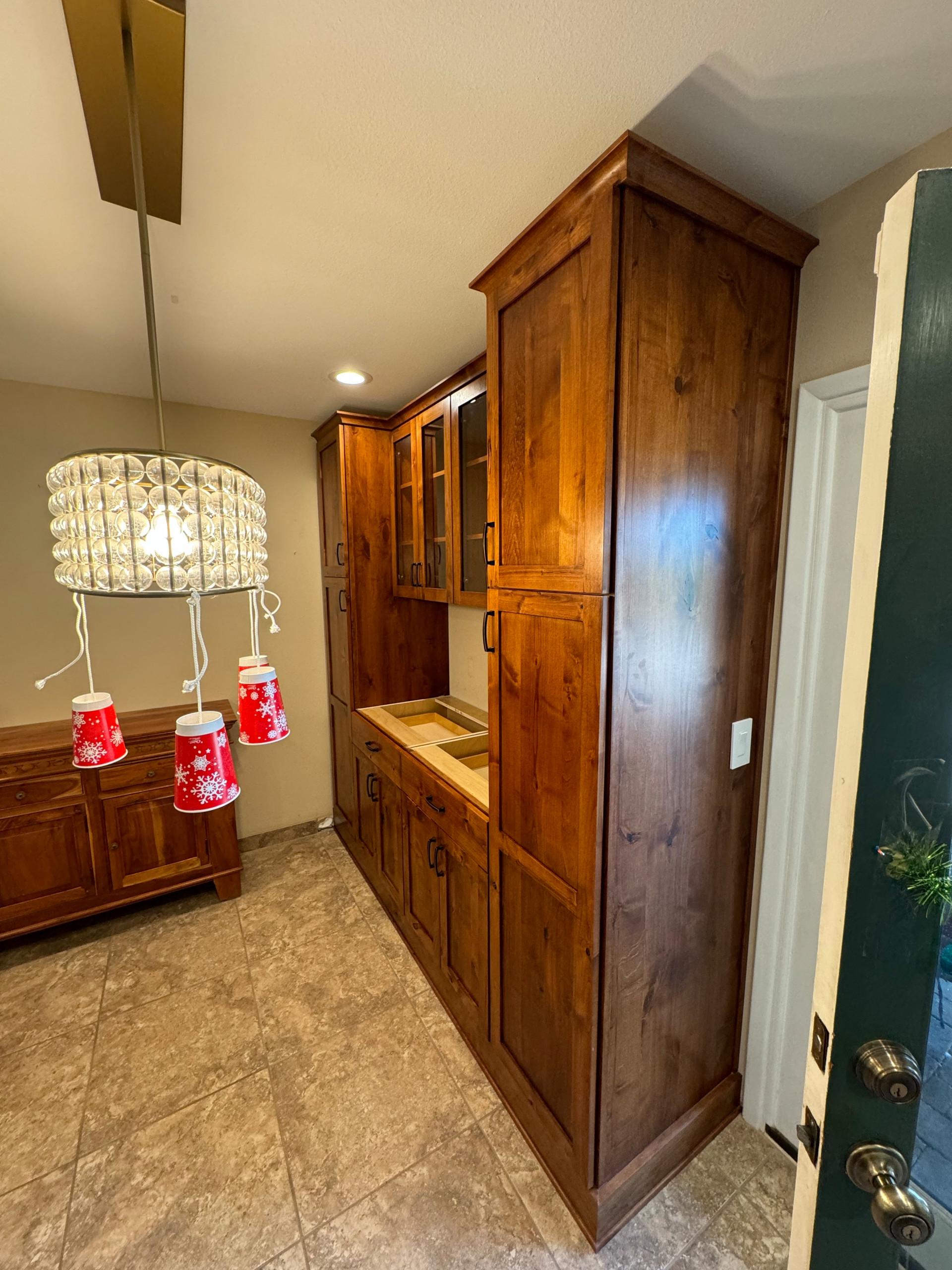 White Kitchen Reface with Custom Built In Dry Bar