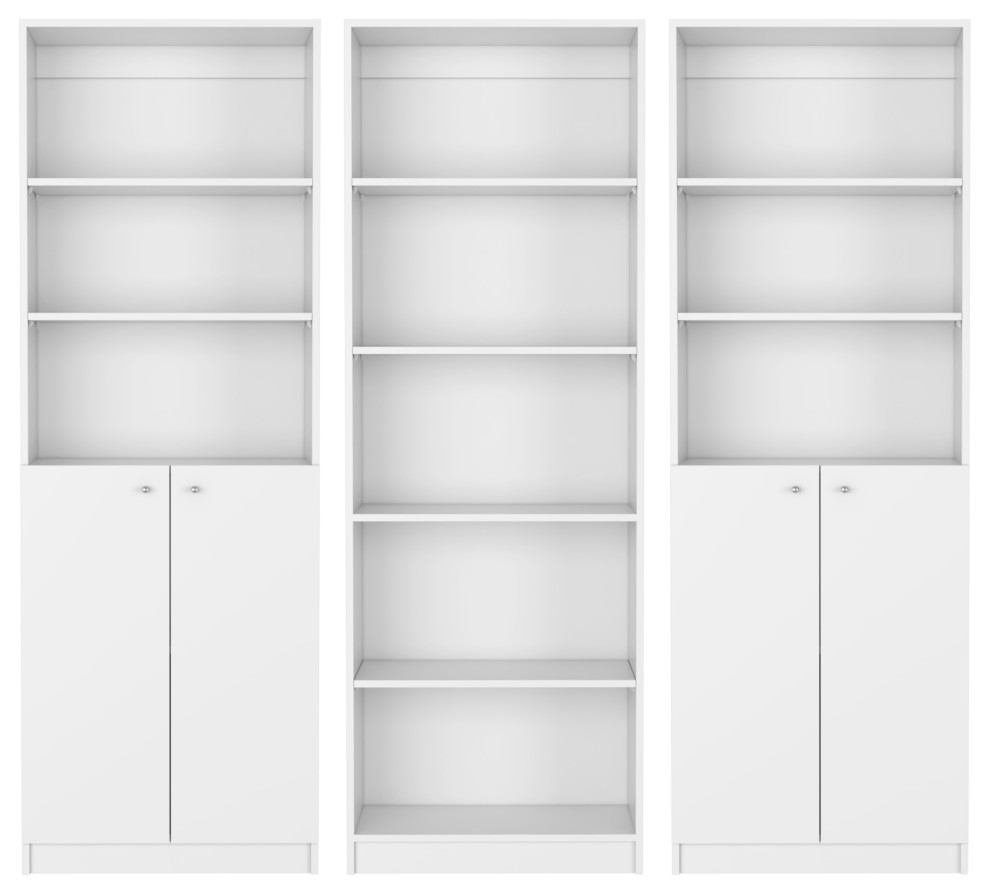 Salina 3 Piece Living Room Set with 3 Bookcases, White Transitional