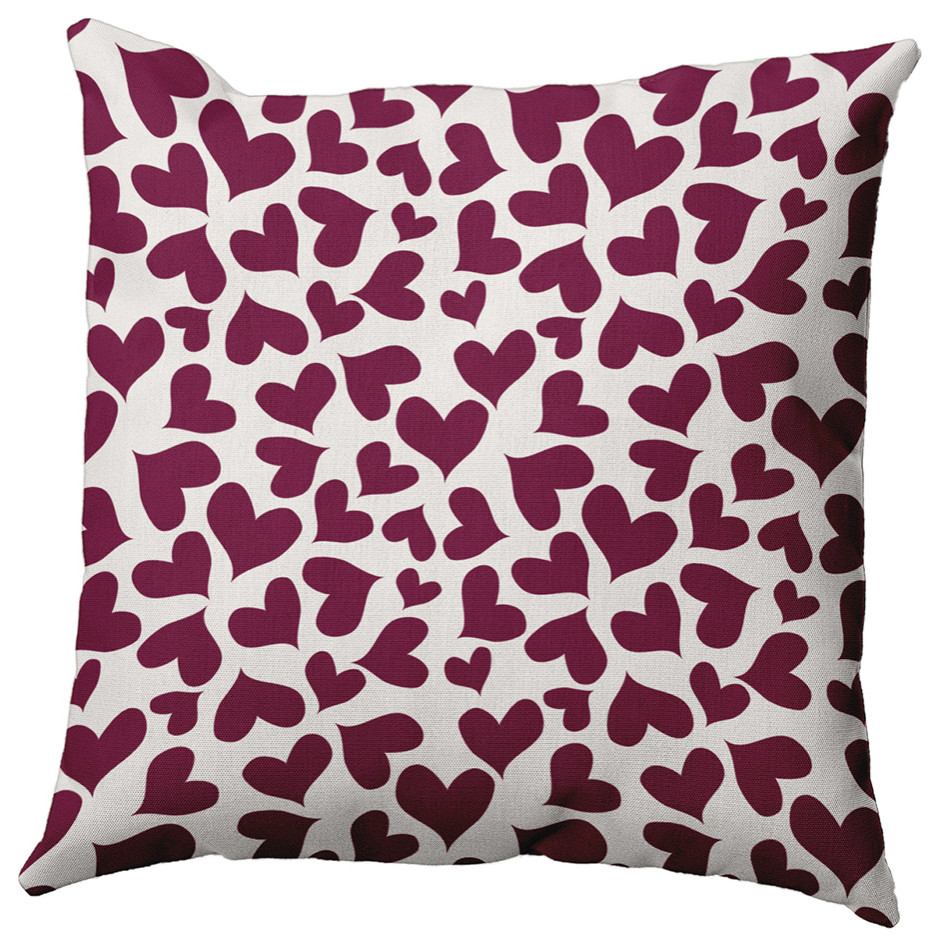20" x 20" Patterned Hearts Valentine's Day Decorative Indoor Pillow, Magenta