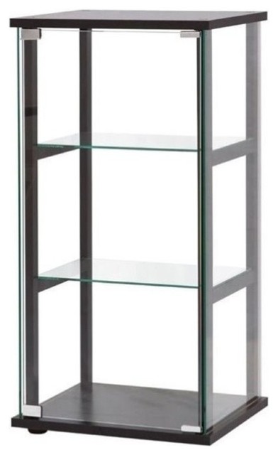 Bowery Hill Contemporary 3 Shelf Glass Curio Wood Cabinet in Black
