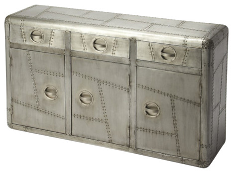 55" Silver Steel Console Accent Cabinet With Three Drawers