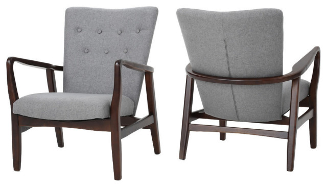 GDF Studio Suffolk French Style Fabric Arm Chairs, Gray, Set of 2
