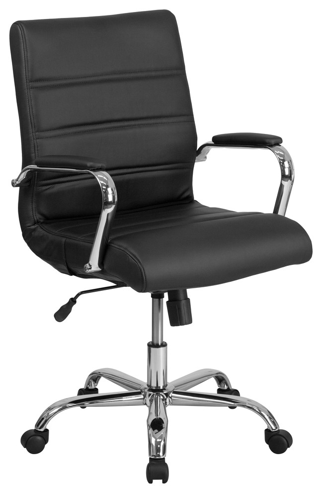 MFO Mid-Back Leather Executive Swivel Office Chair with Chrome Arms