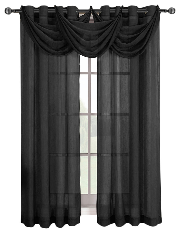 Abri Grommet 5-Piece Window Treatment Set, Black, Panel Size: 100"x84", Valance: