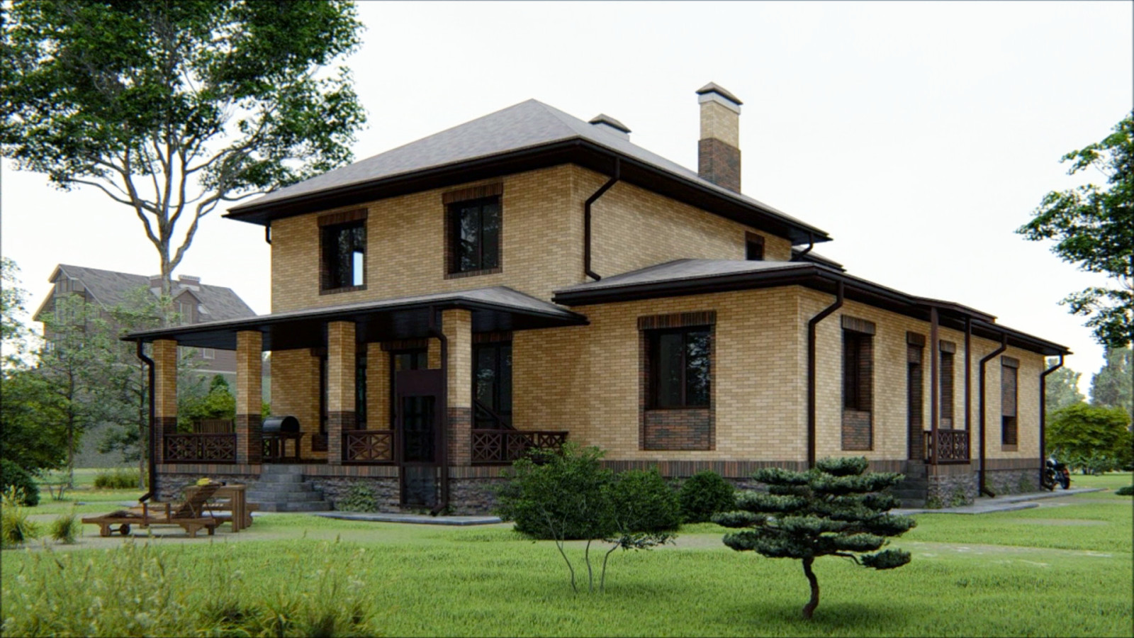 Проект двухэтажного дома с гаражом на два автомобиля и цоколем