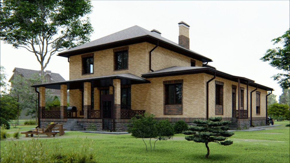 Проект двухэтажного дома с гаражом на два автомобиля и цоколем