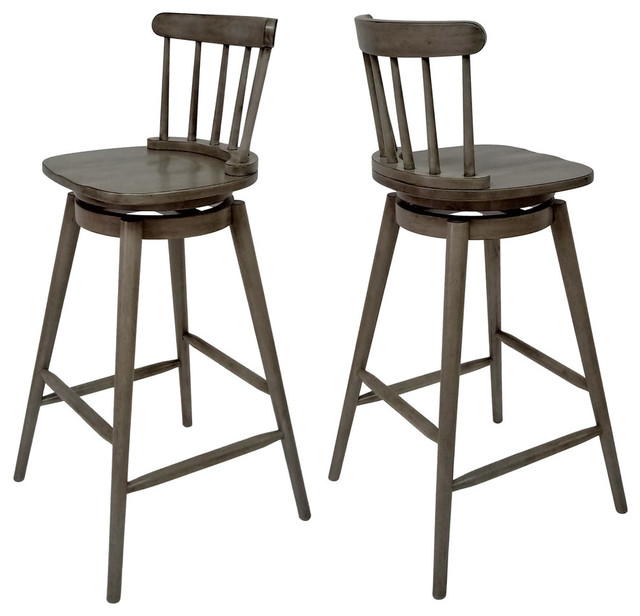 Mia Farmhouse Spindle Back 30 Rubberwood Swivel Barstools Set Of 2 Mia Farmhouse Spindle Back 30 Rubberwood Swivel Barstools Set Of 2 Midcentury Bar Stools And Counter By Gdfstudio