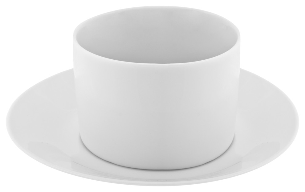 Royal White Can Cup and Saucer (No Handle), Set of 6