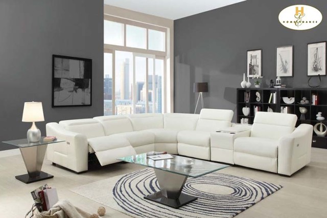 Modern White Leather Reclining Sectional Sofa Chaise ...
