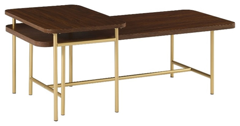 Pemberly Row 2-Piece Modern Wood Nesting Coffee Table - Dark Walnut / Gold