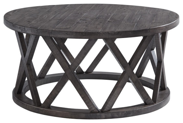 Sharzane Round Cocktail Table Grayish Brown Rustic
