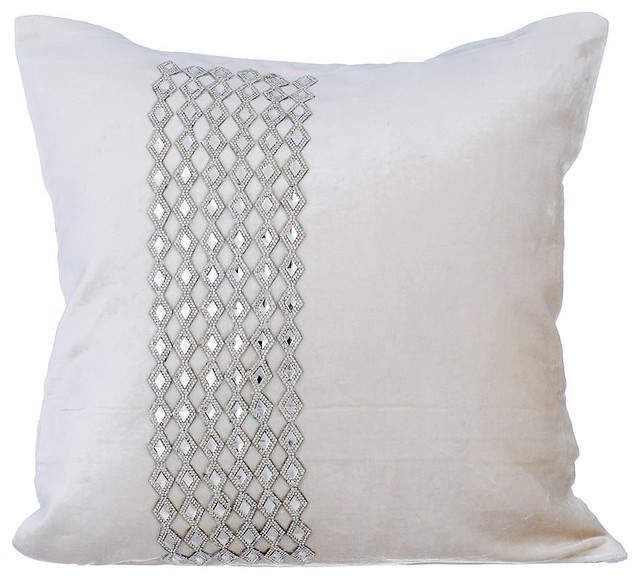 White Decorative Pillow Covers Velvet, Rhinestone Diva Contemporary