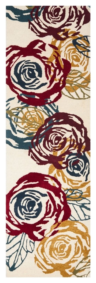 Country & Floral Soho Area Rug, Ivory, Multi Color, Hallway Runner 2'6"x8'