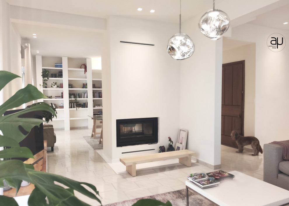 Large danish open concept living room photo