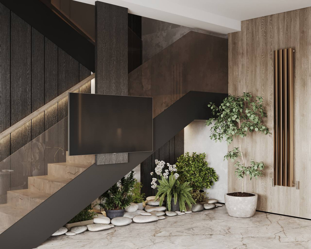 "Дом для двоих", частный дом, представлена входная группа и кухня- гостиная.