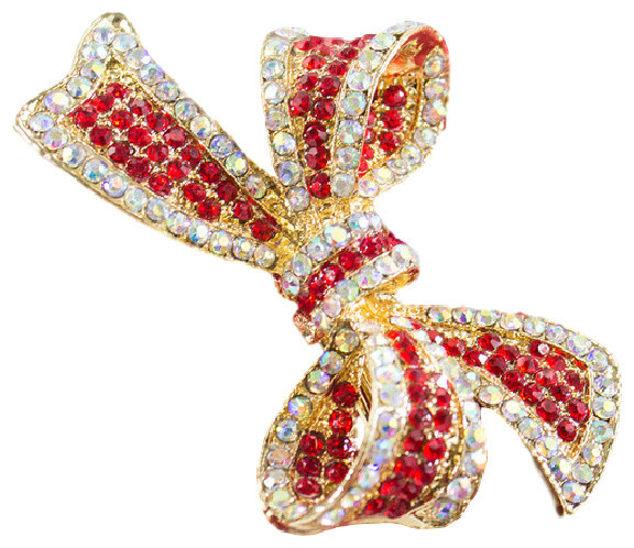 Crystal Bowknot Gold-Pleated Napkin Rings Wedding Holiday - Set of 4, Red