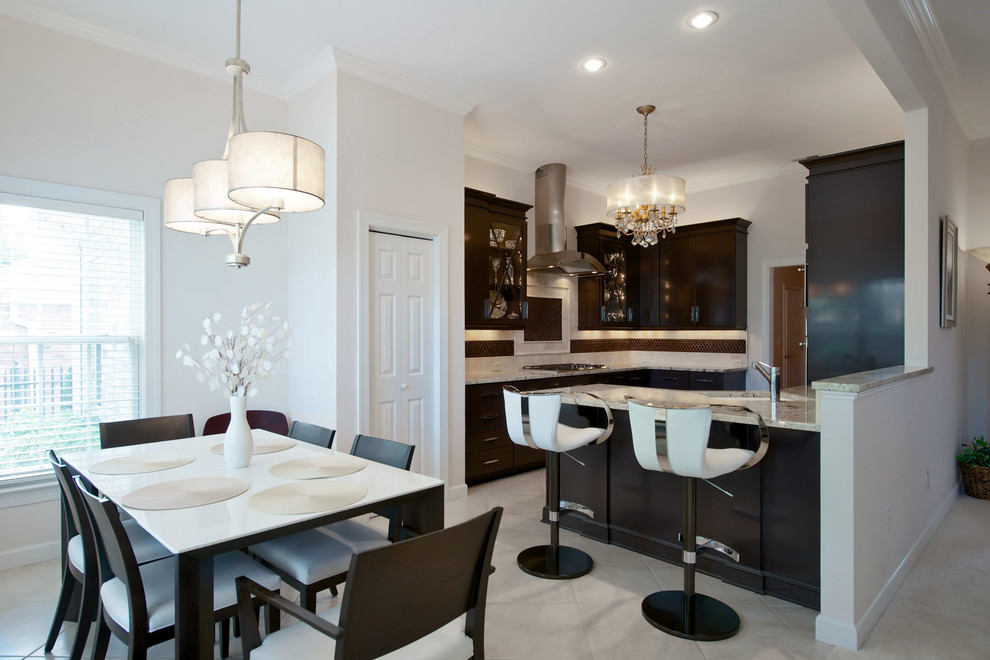 Design ideas for a transitional kitchen/dining combo in Other with white walls.
