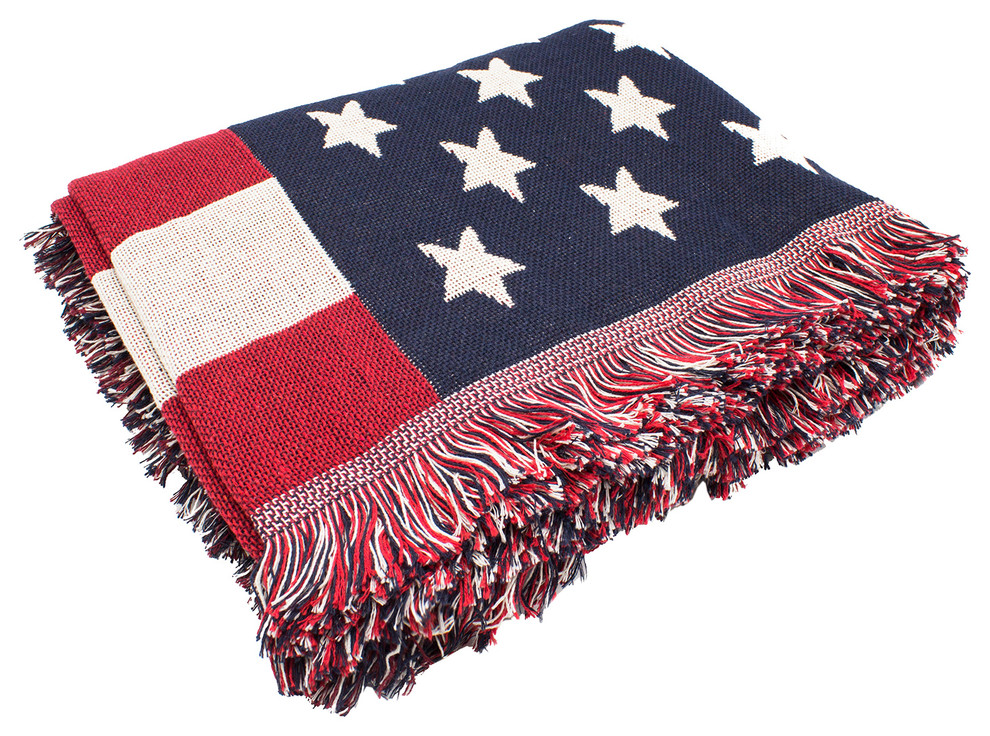 American Flag Heavy Double Knit Tapestry Tassels Multiuse Throw Blanket Contemporary Throws