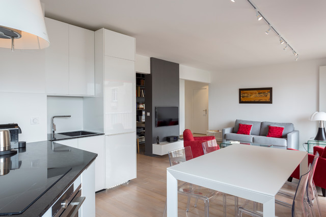 une cuisine discr&egrave;te et ouverte contemporary-kitchen