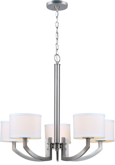 5-LITE CHANDELIER LAMP,PS/WHITE FABRIC SHD,E12 G 60Wx5,DCI