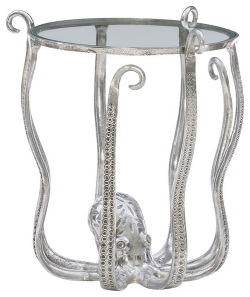 Linon Olivia Octopus Aluminum and Glass Table in Silver