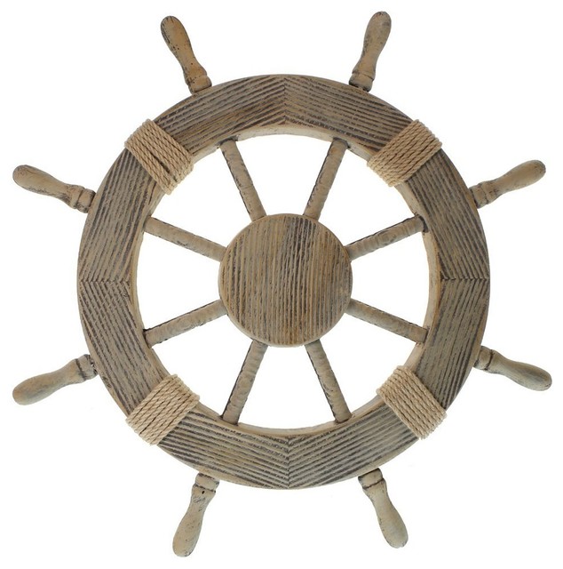 Wooden Ship Wheel Wall Decor Beach Style Accents By Zeckos Wooden Ship Wheel Wall Decor