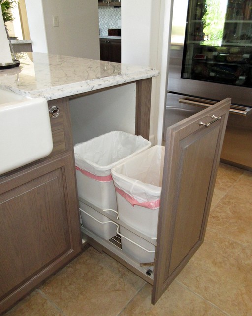 Transitional - Hidden Recylce and Trash Bin Pull-Out in Island, White ...