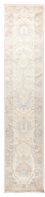 Eclectic One of a Kind Hand Knotted Area Rug, Ansan Design, Ivory, 2'7"x12'1"