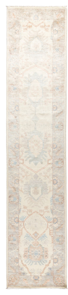 Eclectic One of a Kind Hand Knotted Area Rug, Ansan Design, Ivory, 2'7"x12'1"