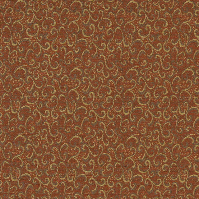 Rust Red And Gold Abstract Scrolls Contract Grade Upholstery Fabric By ...