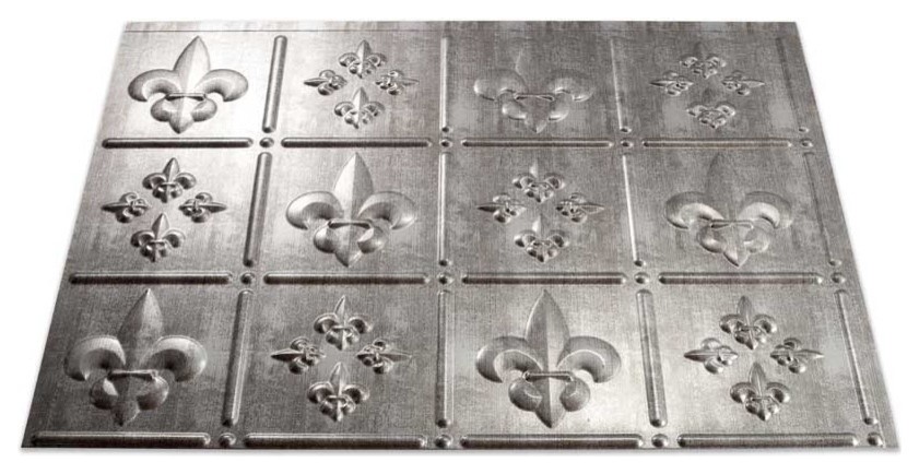 18"x24" Fasade Fleur De Lis Backsplash Panel, Crosshatch Silver