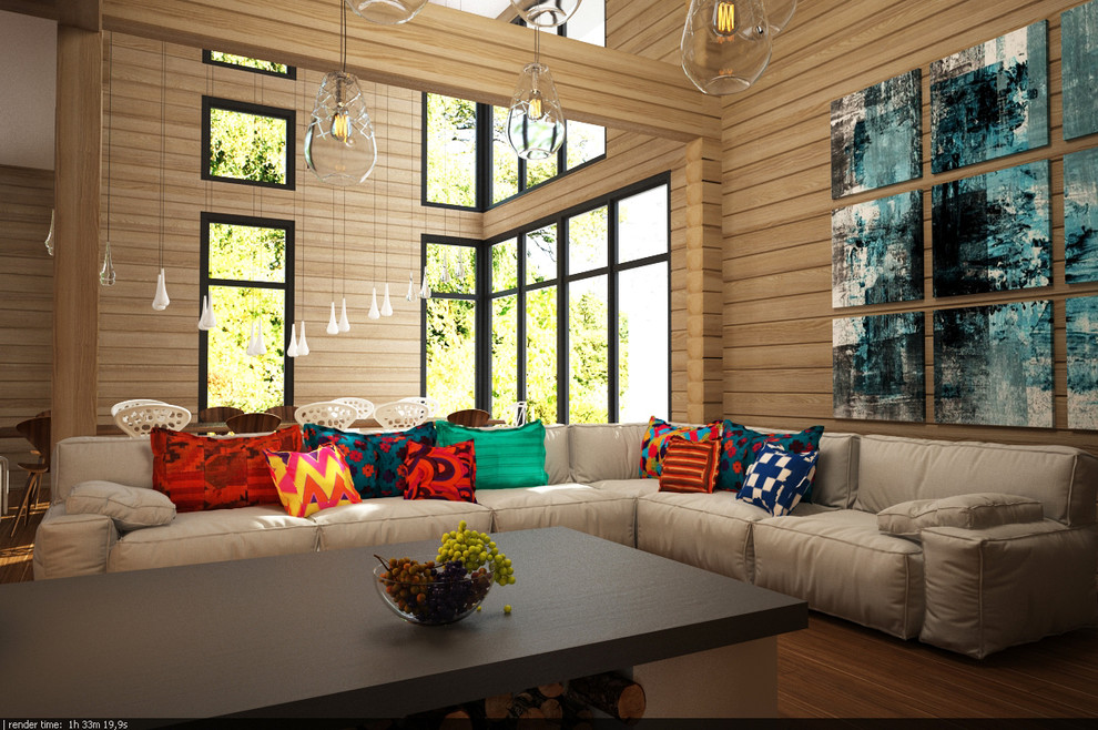 Загородный дом из бруса с яркими акцентами