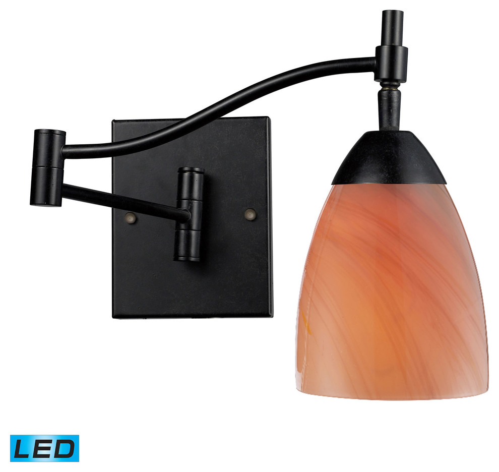 Celina 1Light Swingarm Sconce, Dark Rust and Sandy Glass, LED