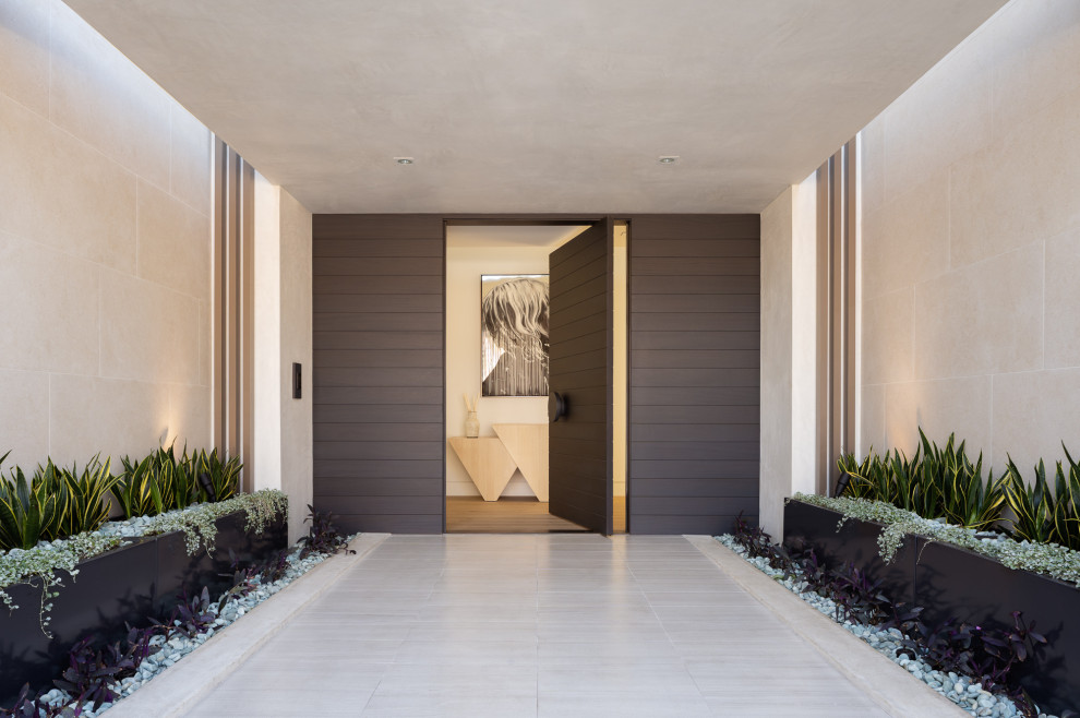 Ispirazione per un ingresso o corridoio design con una porta a pivot