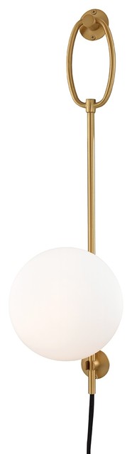 Gina 1-Light Plug-in Wall Sconce, Aged Brass