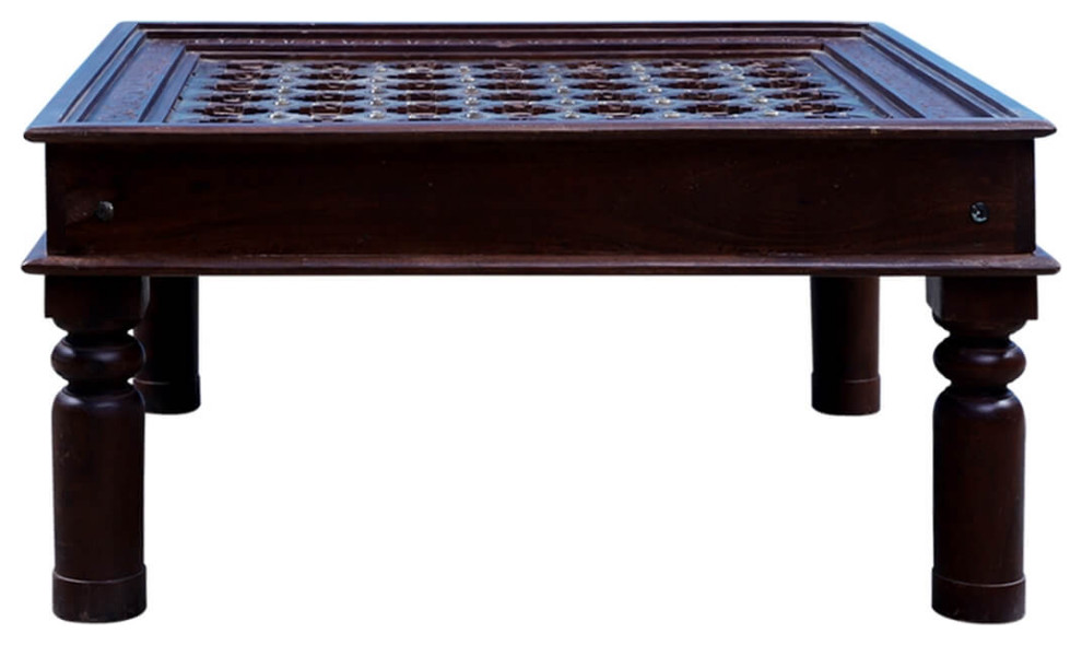 Solid Wood Brass Inlay Heritage Style Traditional Coffee Table