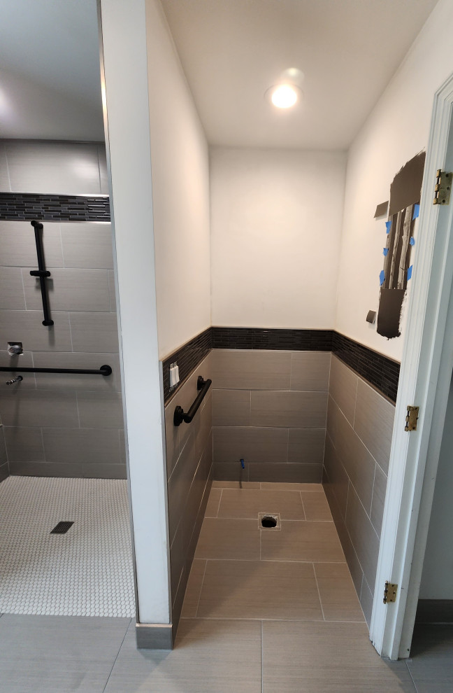 Tecumseh / Modern Grey Tile Bathroom Remodel