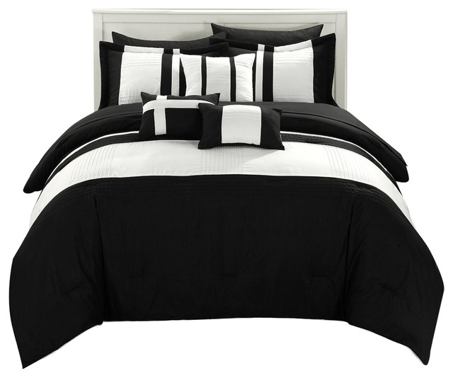 Color Block Comforter Bed, Black And White King Size Bed In A Bag