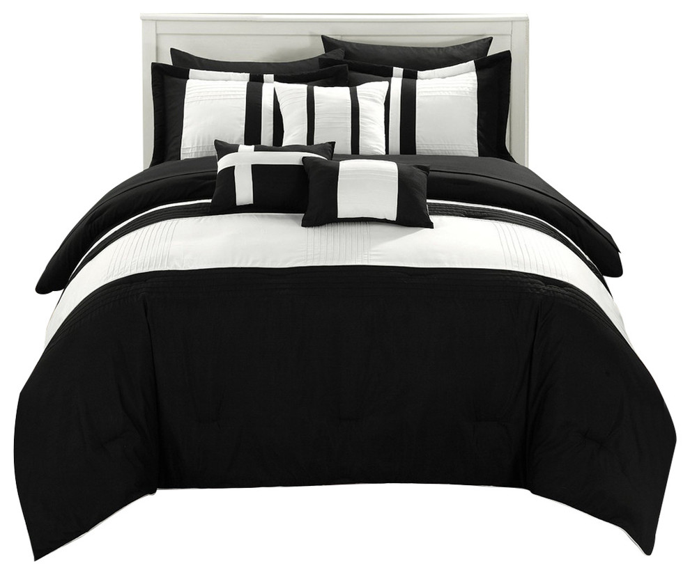 Fiesta Black & White 10 Piece Color Block Comforter Bed In A Bag Set ...