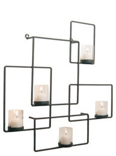 Iron Wall Puzzle Candle Holder with 5 Glass Candleholders, Black
