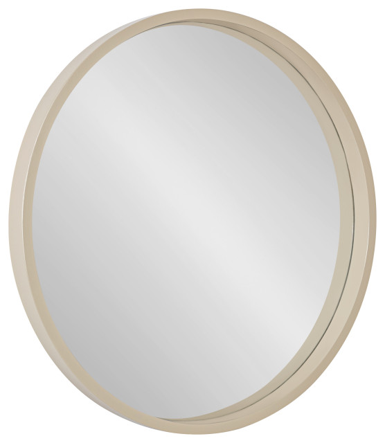 Travis Round Wood Accent Wall Mirror, 21.6" Diameter Contemporary Wall Mirrors by Uniek