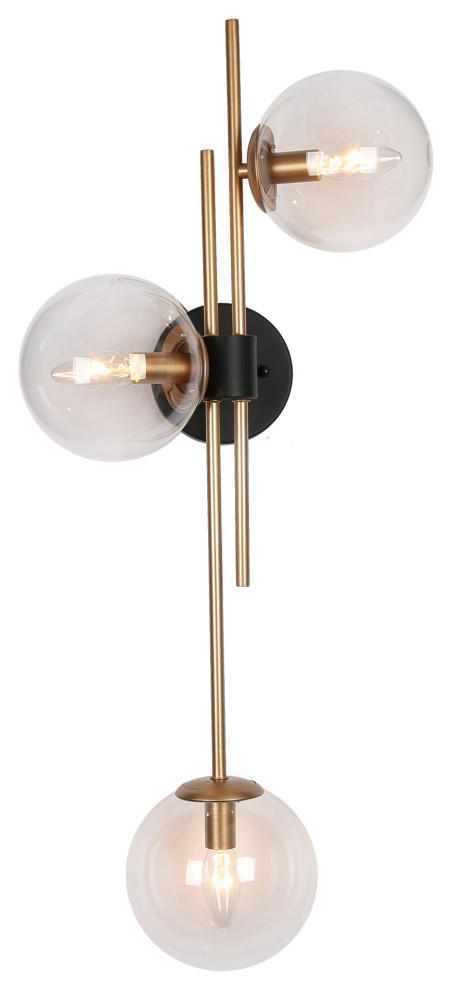 LNC Modern 3-Light Matte Gold Glass Shade Wall Sconce Fixture 30"H ...