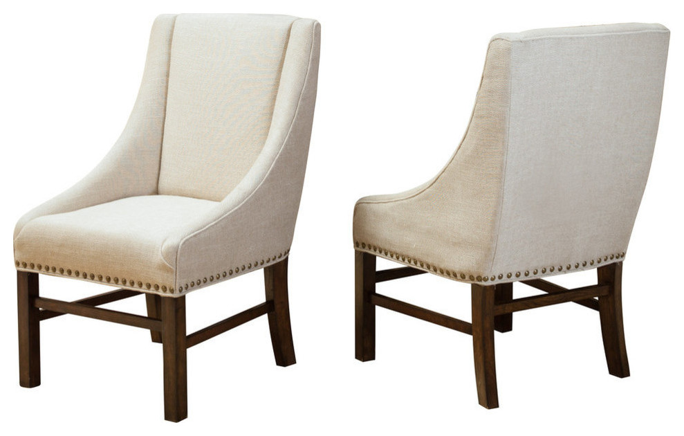 GDF Studio Claudia Contemporary Upholstered Dining Chairs, Set of 2, Natural/Brown
