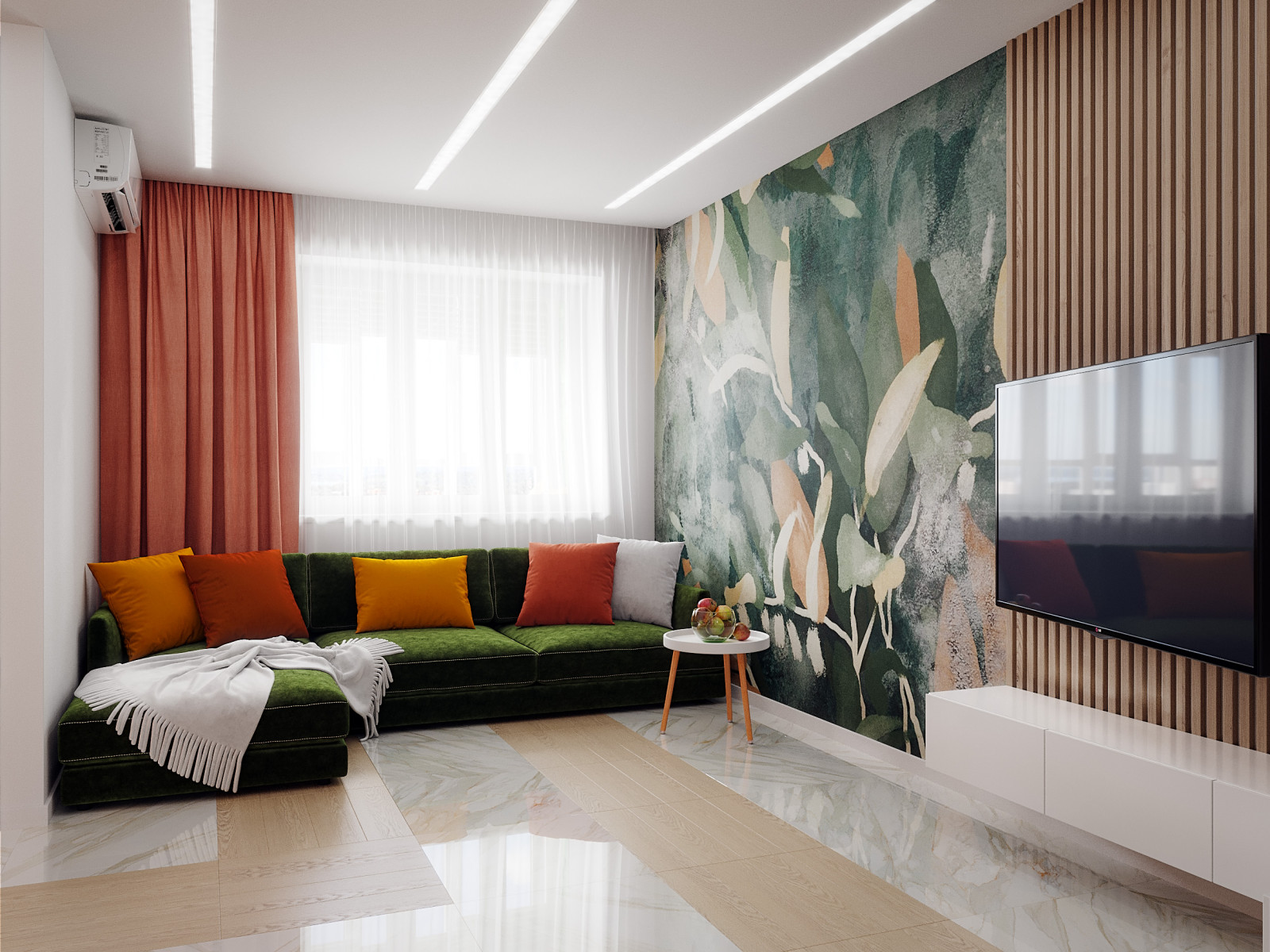 Гостиная кухня в сочных цветах