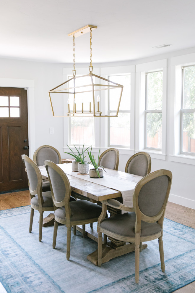Inspiration for a traditional enclosed dining room in Denver with white walls, medium hardwood flooring, no fireplace and brown floors.
